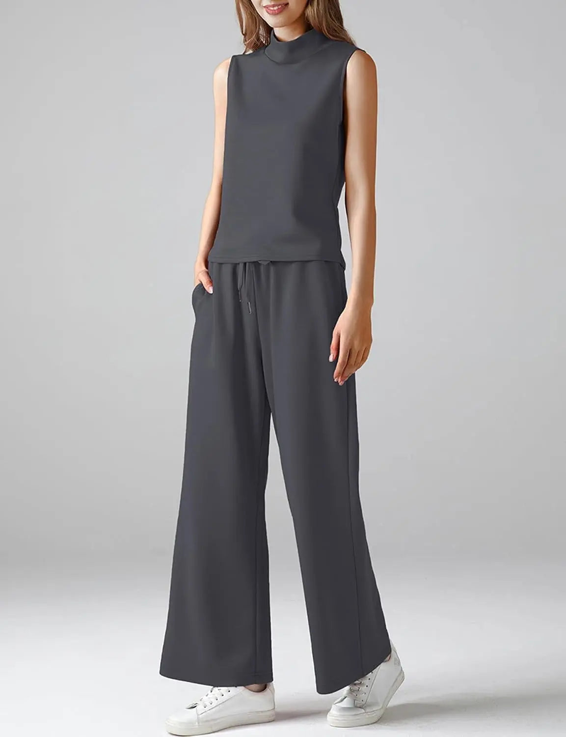 Elevated Loungewear Set – Summer Crop Tank & High Rise Lounge Pants for Women