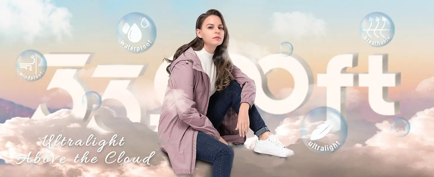 33,000ft™ All-Season Luxe Raincoat – Women's Packable Waterproof Hooded Jacket for Outdoor & Travel