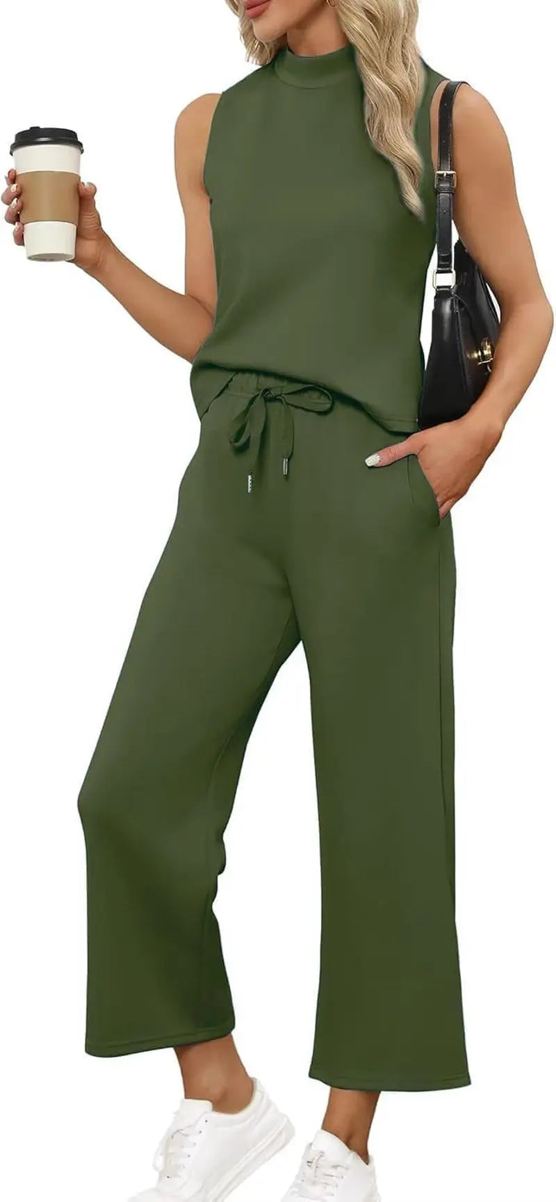 Luxe Summer Co-Ord Set β Mock Neck Tank & High-Waisted Wide Leg Lounge Pants