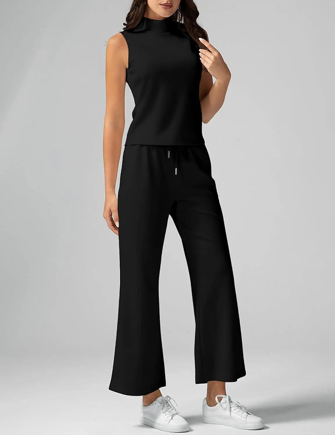 Women’s Matching Lounge Set – Sleeveless Crop Top & Wide Leg Pants 2 Piece Summer Outfit with Pockets