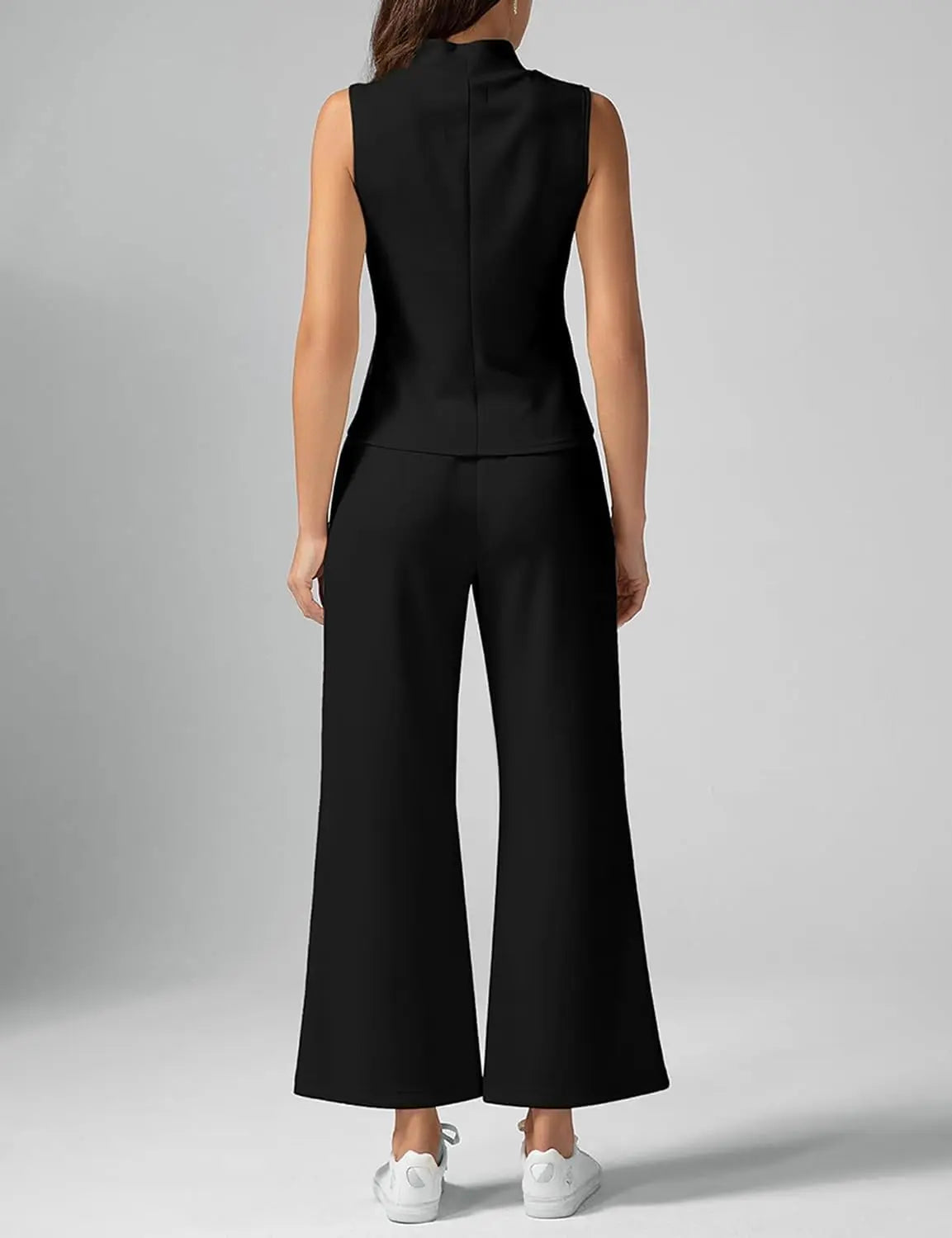 Women’s Matching Lounge Set – Sleeveless Crop Top & Wide Leg Pants 2 Piece Summer Outfit with Pockets