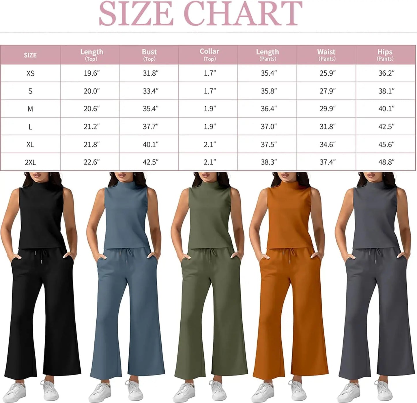Comfy & Cool Women’s Summer Outfit – Mock Neck Top + High Waist Lounge Pants Co-Ord Set