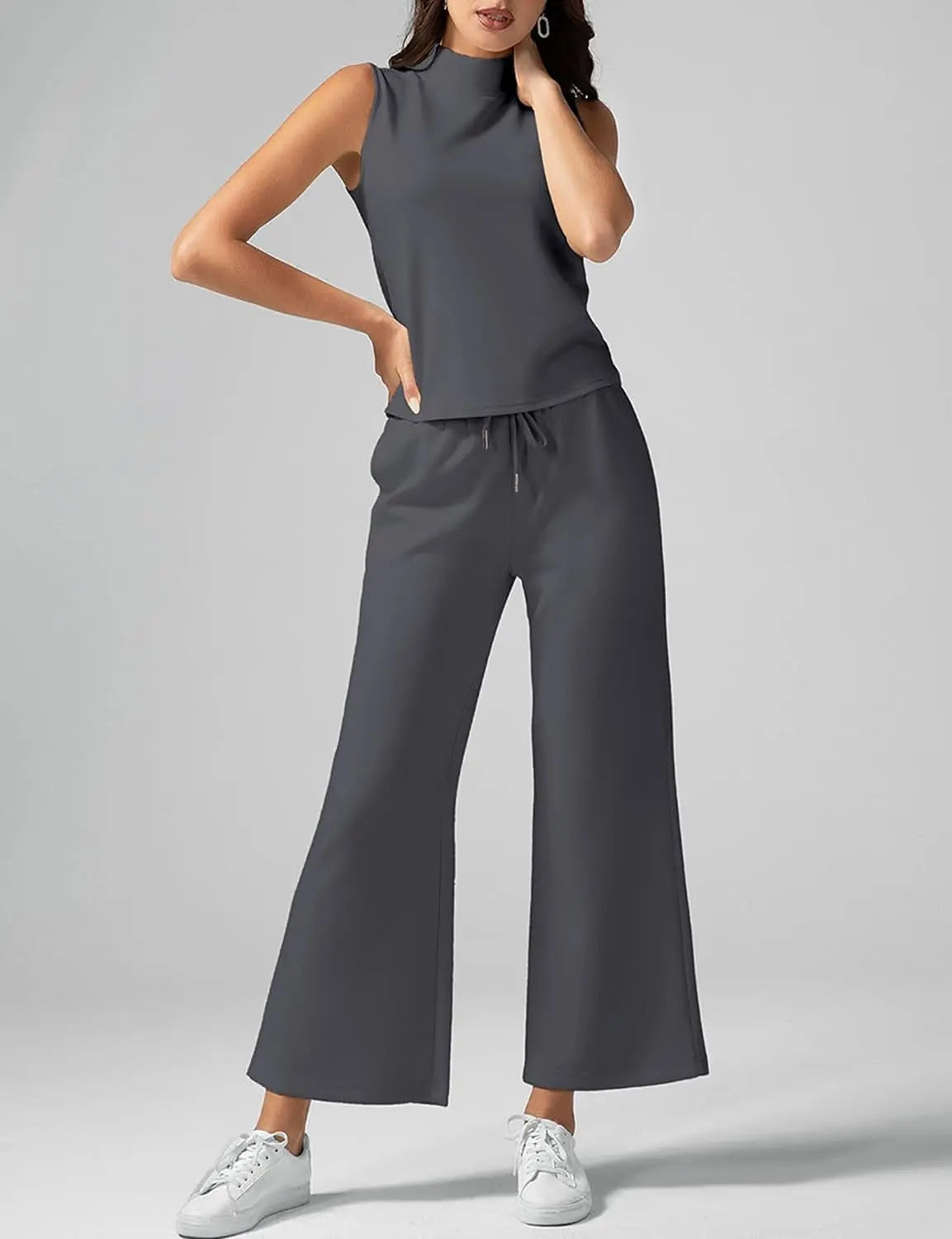 Elevated Loungewear Set – Summer Crop Tank & High Rise Lounge Pants for Women