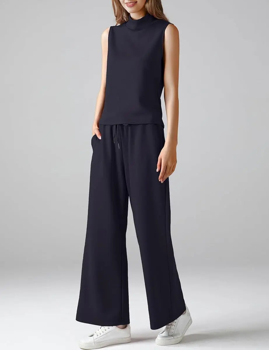 Best-Selling Women’s Lounge Co-Ord – Crop Tank Top & High Rise Wide Leg Pants Set