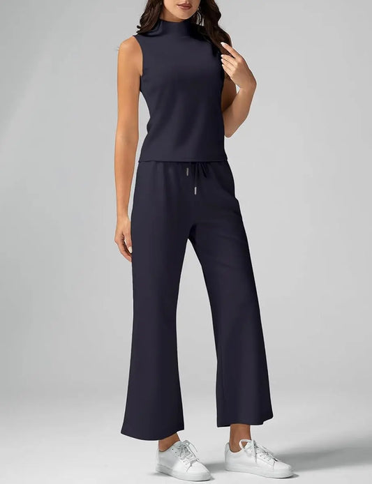 Women’s Effortless 2PC Set – Cropped Tank Top & Relaxed Fit Wide Leg Lounge Pants