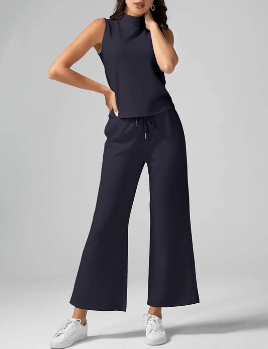 Best-Selling Women’s Lounge Co-Ord – Crop Tank Top & High Rise Wide Leg Pants Set